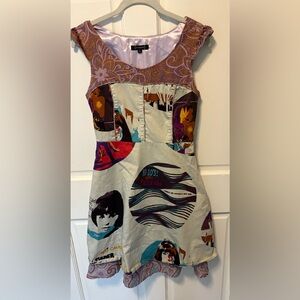 St-Martins cream cotton Bossa Nova fit & flare retro vintage dress m medium